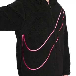 Nike 連帽外套 NSW Jacket 黑 桃紅 羊羔絨 螢光刺繡 保暖 女款【ACS】 FZ6536-010