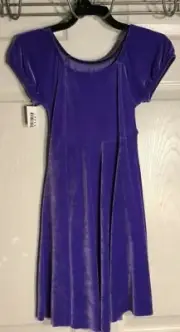 GK ICE FIGURE SKATE DRESS GIRLS LARGE CAP SSLV PURPLE VELVET EMPIRE WAIST CL NWT