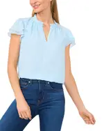 CeCe Flutter Sleeve Split Neck Top