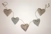 New Farmhouse Garland Décor Burlap & Buffalo Check Black White Fabric Hearts 62”