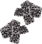 [Beavorty] 2pcs Leopard Print Faux Rabbit Fur Scarf Warm and Fluffy Neck Warmer for Women Stylish Cold Weather Accessory Soft Winter Collar Scarf for Christmas and Winter Fashion