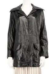 Black Lamb Leather Mid Length Coat