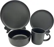 [COSMO ABODE] 16-Piece Black Dinnerware Set – Modern Stoneware Plates, Bowls, and Mugs – Service for 4 – Elegant Matte Finish