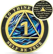Peaceful Triangle One Year Sobriety Coin - Blue Ocean 1 Year AA Coins - Recovery Addiction NA AA Chips and Medallions - Affirmation 1-10 Prime Narcotics Alcoholics Anonymous Gifts for Men Women