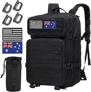 WOTOW Tactical MOLLE Military Bag for Men Women, Day Pack Ruskack Survival Emergency Army Combat Bug-out Bag Backpack kit with a Water Bottle Bag, 4 Carabiners and American Australian Flag Magic Tapes