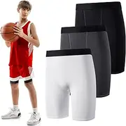 [Hoolerry] 3 Pcs Youth Boys Compression Shorts Athletic Underwear Sports Performance Boxer Briefs Spandex Underwear for Running