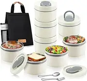 Adando Stainless Steel Lunch Box: 550ml Microwave-Safe Round Bento Lunch Box - 304 BPA-Free Doulbe Wall Insulated Leakproof for Adults Students - Office School Beach Picnic Hiking Camping (4 Pack)