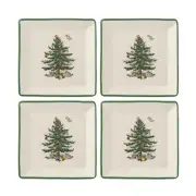 Spode Christmas Tree Collection Tidbit Square Plates, Set of 4, Made of Ceram...
