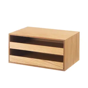 【日本霜山】桌上用木質雙層抽屜收納櫃