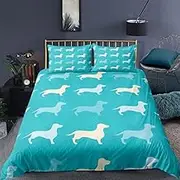 Cartoon Puppy Dog Duvet Cover,Dachshund Print Bedding Set Cute Sausage Dog Print Quilt Cover Animal Theme Quilt Cover Set Blue for Kids Boys Girl,Single(140x210cm)