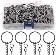 Swpeet 450Pcs 1" 25mm Gun-Black Key Chain Rings Kit, Including 150Pcs Keychain Rings with Chain and 150Pcs Jump Ring with 150Pcs Screw Eye Pins Bulk for Jewelry Findings Making (Gun-Black)