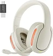 YOTMS Wireless Gaming Headset for PS5, PC, PS4, 2.4Ghz Gaming Headphones with Mic, 7.1 Stereo Surround Sound, 30H Playtime, Gamer Headset for Switch, Laptop, Mobile, Mac (Beige)
