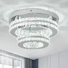 11.8 Inch Crystal Chandeliers Flush Mount Ceiling Light Fixtures Round Modern...