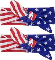 [Pejlnd] American Flag Bandana - 2Pcs Polyester Hairband, Red White and Blue USA Bandana for 4th of July Accessories, Patriotic Hair Accessories for Men & Women, Labor Day, Patriot Independence Day