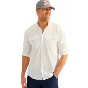 Huk Next Level Long Sleeve Men's Button-Down Shirt, White, Large