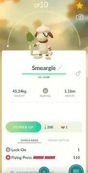 Pokémon Go Smeargle / Lock-On / Flying Press / Rare Moveset / PVP Catch Cup