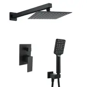 2in1 Combo Matt Black Square 8"10"12" Rain Shower Head Wall Arm Handheld Holder Set
