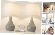 19.4" Modern Ceramic Table Lamps for Night Stands - Bedside Lamps Set E. Grey