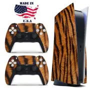 PS5 Disc Version Console & Controller Vinyl Skin Decal Wrap Tiger Fur Print
