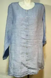 Women Linen Blue Top Blouse Shirt Tunic 1X Plus Size New NWT Tahari Button Down