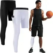 [Hercicy] One Leg Compression Capri Tights Pants 2 Packs White Black 2 Colors Men's 3/4 Athletic Base Layer Underwear
