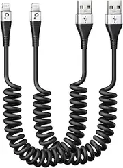 Coiled Lightning Cable 3ft, 2 Pack iPhone Charger Cable for Car, [Apple MFi Certified] Short Retractable Charging Cord Compatible with iPhone 14/13/12/11 Pro Max/XS MAX/XR/XS/8/iPad/iPod/CarPlay
