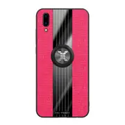 2PC For Vivo Y93 Stitching Cloth Texture Shockproof TPU Protective Case with Ring Holder(Red)