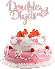 Happy 10th Birthday Cake Topper Rose Gold Double Digits Cake Decoration for Tenth Birthday Double Digits Photo Decoration Props