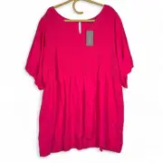 Autograph Women's Pink Shot Sleeve V Neck Shirred Top Plus Size 22