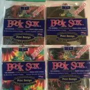 4 Vtg Jumbo BOOK SOX Book Covers Stretchable Fabric Tie Dye Camo Gargoyle Flame