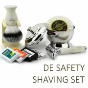 5 Piece Shaving Gift Kit for Men DE Safety Razor, Synthetic Hair Shaving Brush