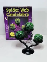 Spider Web Candelabra Fun World Green Spinning Spider Candles NIB Halloween