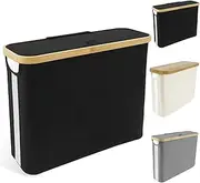 Toilet Paper Storage Basket, Large Capacity Toilet Paper Basket with Lid, Holds up to 12 Toilet Paper Roll, Foldable Toilet Paper Organizer Basket with Side Window for Bathroom Home (Black)