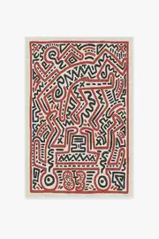120' x 185' | Machine Washable Runner Rug | Kid & Pet Friendly | Indoor Rug | Keith Haring Funny Gallery Ivory & Red | Ruggable