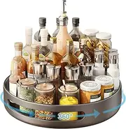 31cm Carbon Steel Lazy Susan Turntable, Lazy Susan 360° Turntable Kitchen Spice Storage Organizer Rack, Rotating Tray for Pantry Spice Jars, Countertop Condiments, Fridge Sauces (Black, 31CM)