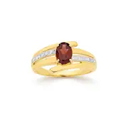 9ct Gold Garnet & Diamond Ring in Red