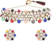 [Efulgenz] Indian Antique Faux Pearl Crystal Beads Choker Neckalce Earrings Wedding Bridal Jewelry Set
