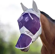 Harrison Howard CareMaster Horse Fly Mask Long Nose with Ears Silver/Purple Retro