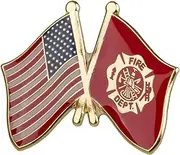 [Pinstant] USA US American United States National Flag Fire Fighting Department Firefighter Fireman Firemen Emblem Symbol Crossed Flags Friendship Love Support 1" Enamel Pin, 1 Inch, Enamel, enamel