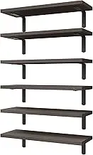WOPITUES Floating Shelves Set of 6, Wood Wall Mounted, Rustic Farmhouse Shelf for Decor, Bathroom, Book Shelves for Living Room - Dark Brown, HM011A