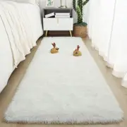 Soft Runner Rugs for Bedroom 2x6 ft with Rubber Backing, Cream Fluffy Rugs