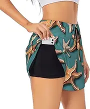 [GaxfjRu] Sea Shell Starfish Print Women's Running Shorts High Waisted Running Shorts Pocket Sporty Gym Elastic Short