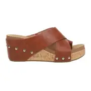 Corkys Tidbit Studded Wedge Slide Womens Brown Casual Sandals 41-0330-BOUR