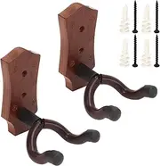 2 Pack Black Walnut Guitar Wall Hanger for Mandolin, Guitar, Banjo, Ukulele Elegant Design, Scratch Resistant, Space Saving Wall Mount Solution with Secure Fixation