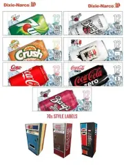 (6) "VINTAGE" SODA VENDING MACHINE 12oz "CAN" Vend Labels (Flavor Strips)