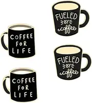 [TEMPNAP] 4Pcs Coffee Cup Badge Alloy Breast Pin Clothes Accessories Creative Cartoon Letter Design Unique present for Parties Daily Wear