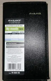 2025 AT-A-GLANCE Monthly Planner, Black Refillable (70-064-05) (3.5" x 6")