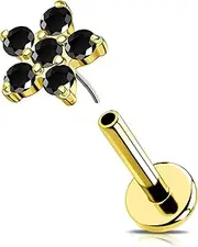 [OUFER] 16G Flower Helix Piercing Threadless Push in Gold Conch Stud Stainless Steel 316L Daith Jewellery 6/8 mm Tragus Earring Clear Green and Black CZ for Women Labret Piercing