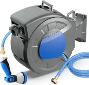 Retractable Garden Hose Reel Wall Mount, 1/2" X 100 Ft + 6.5 Ft Retractable Hose