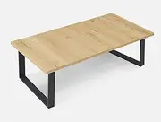 [HEQS] Bronte Natural Oak Coffee Table | Black Metallic Leg | Particle Board and Metal | Modern Design Living Room Furniture | Contemporary Center Table | Home Office Decor | 40cm H x 120cm W x 60cm D